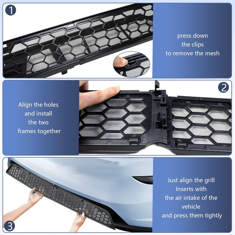 SHINELINERS Grille Mesh Insert for Tesla Model Y Juniper 2025 2026, Matte Black Front Air Vent Cover, Insect Protection(Only for Premium) - Image 4